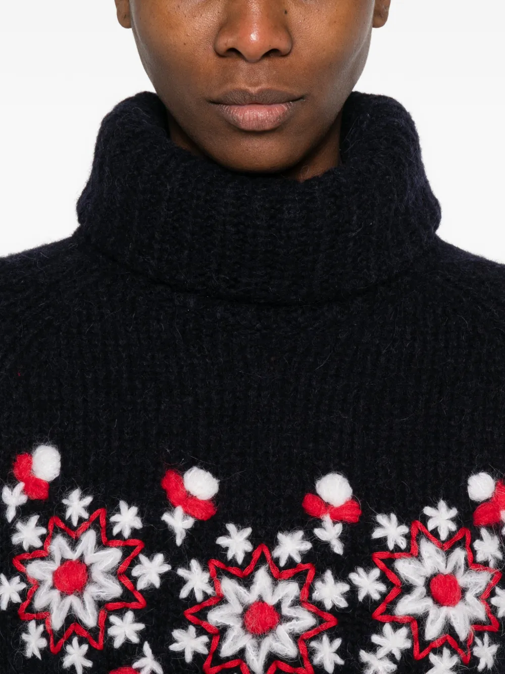 floral-detail roll-neck jumper