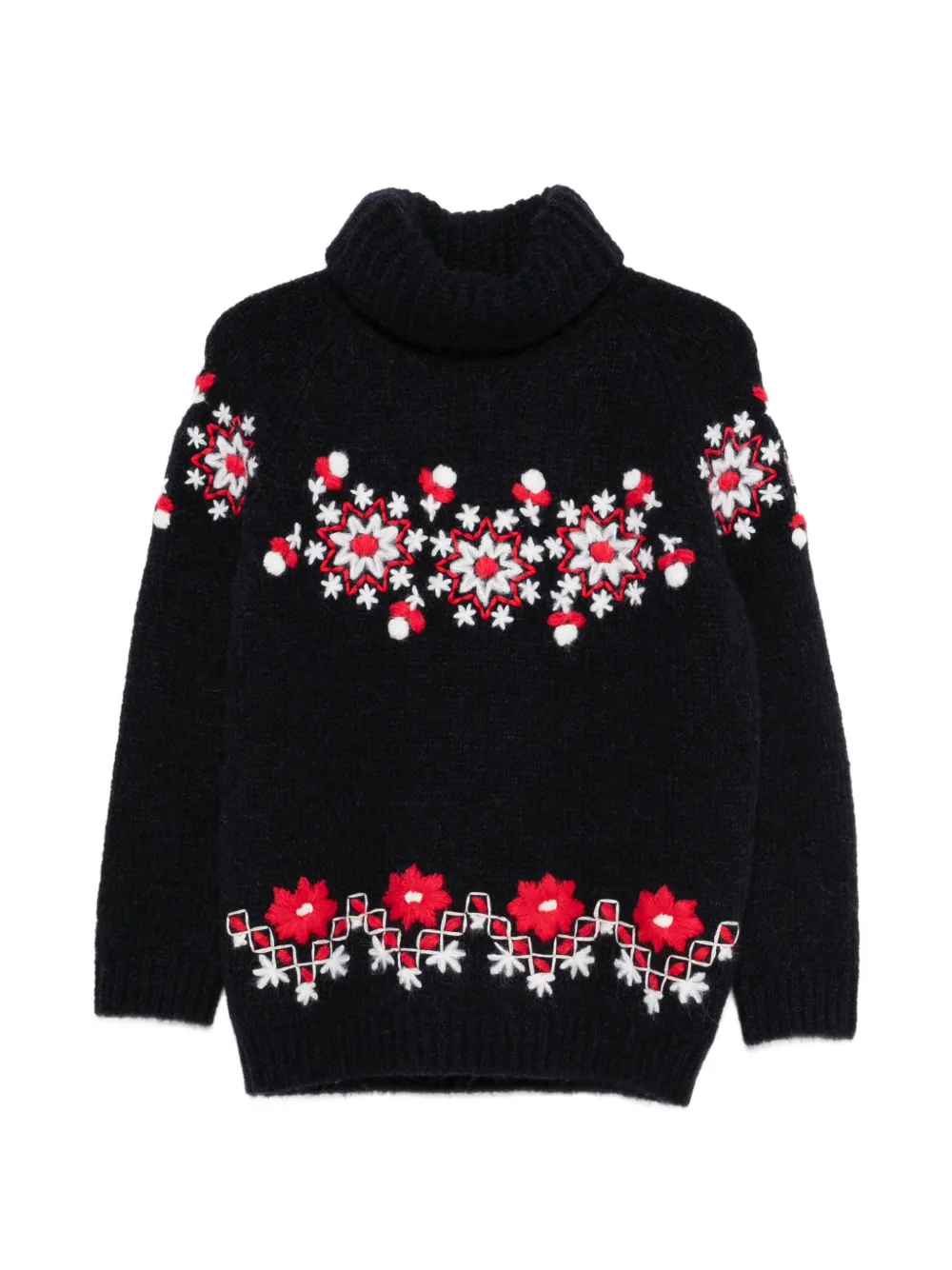 floral-detail roll-neck jumper