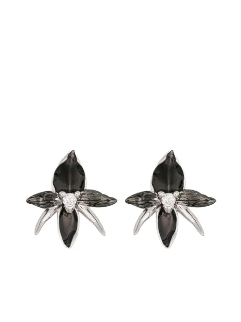Shaun Leane aretes de orquídea negra con diamante