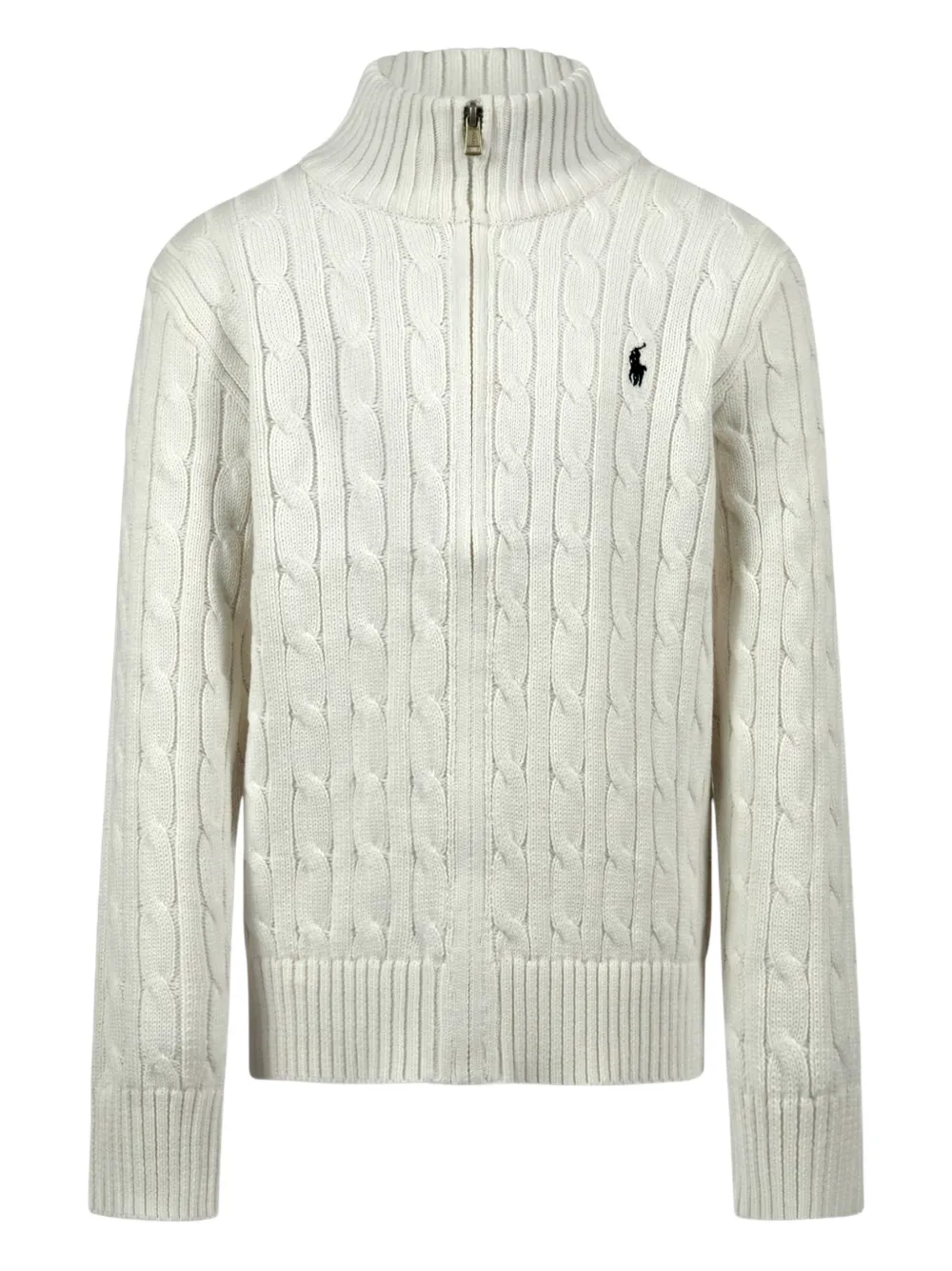 POLO RALPH LAUREN KIDS cable-knit zip-up cardigan - Bianco