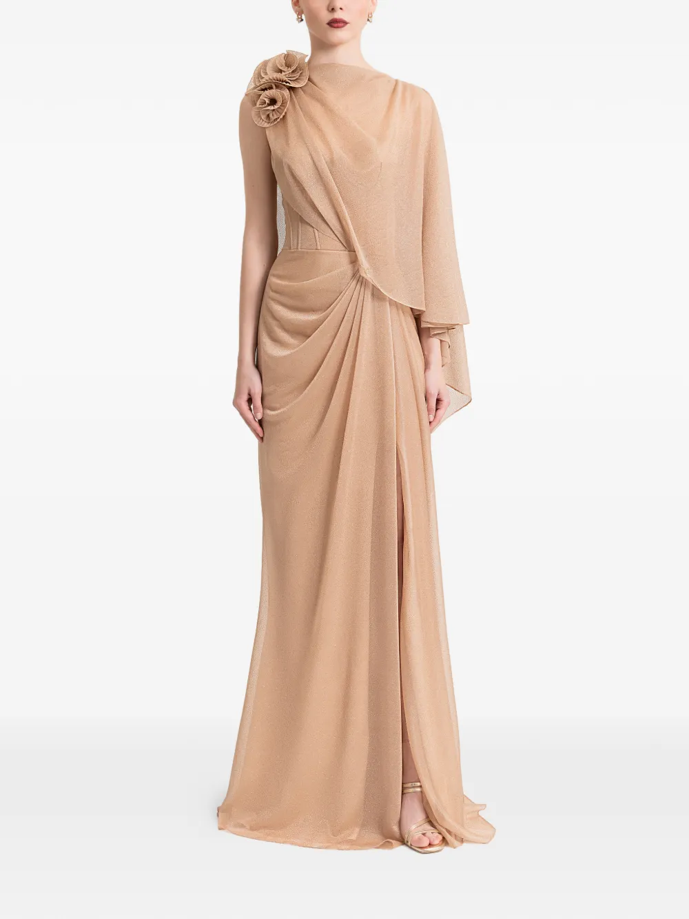 Gemy Maalouf Avondjurk met bloemapplicatie - Beige