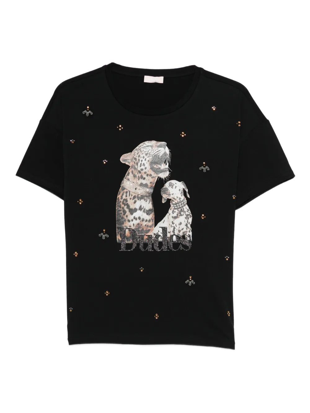 LIU JO animal-print embellished T-shirt - Nero