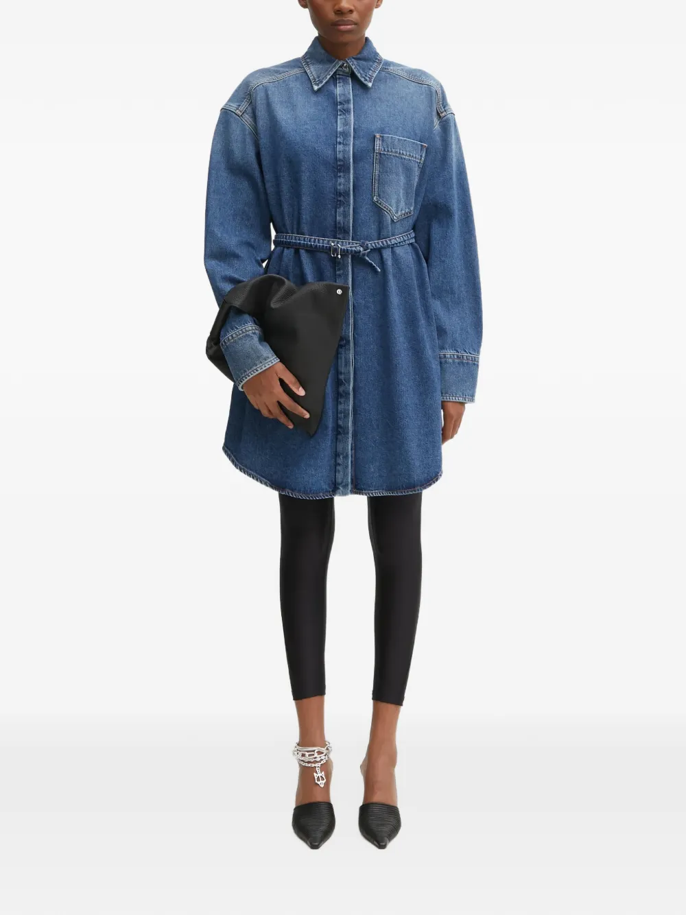 Sportmax belted denim shirt Blauw