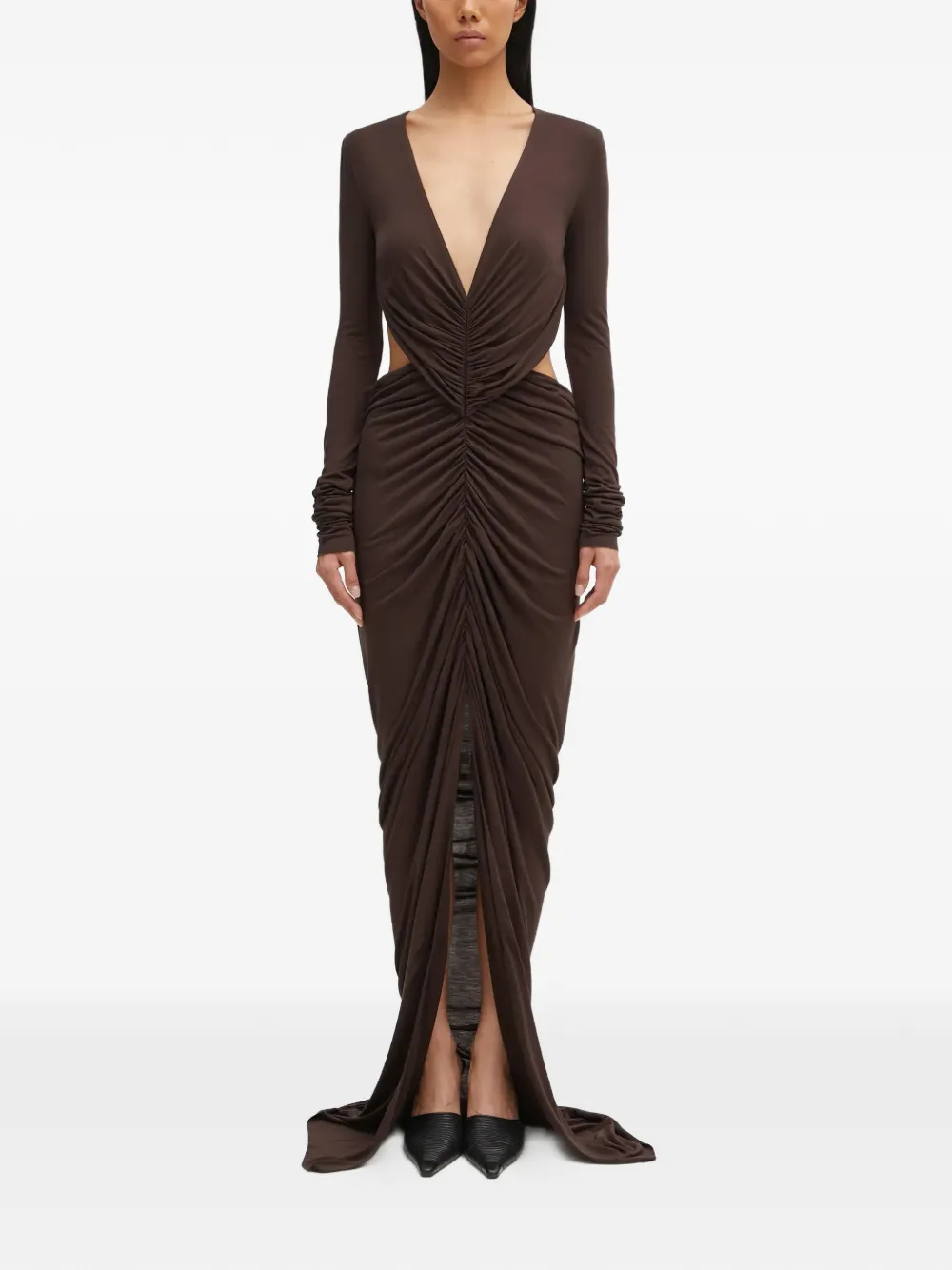 Rick Owens Lilies Poppy cut-out V-neck maxi dress - Marrone