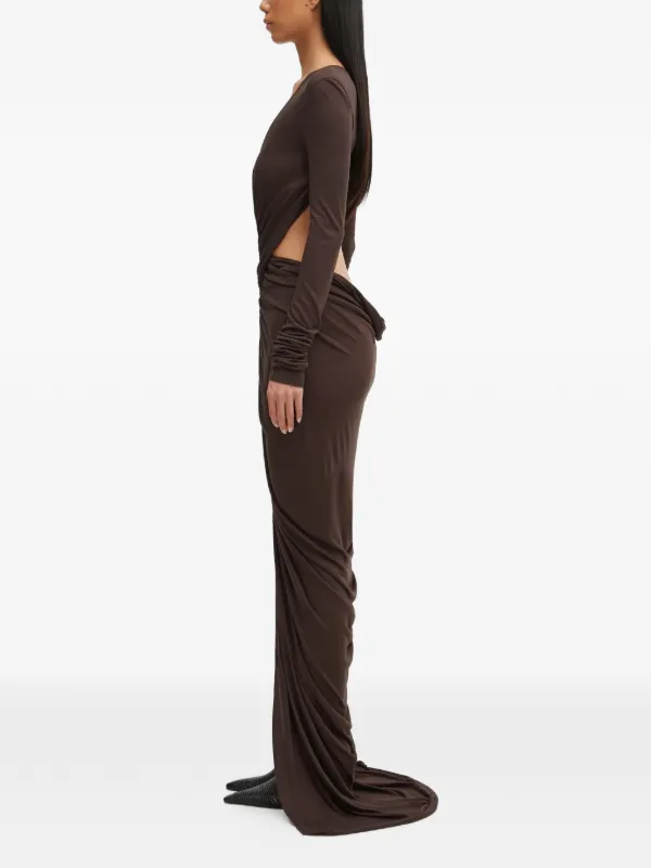 Rick Owens Lilies Poppy cut-out V-neck Maxi Dress | Brown | FARFETCH GE