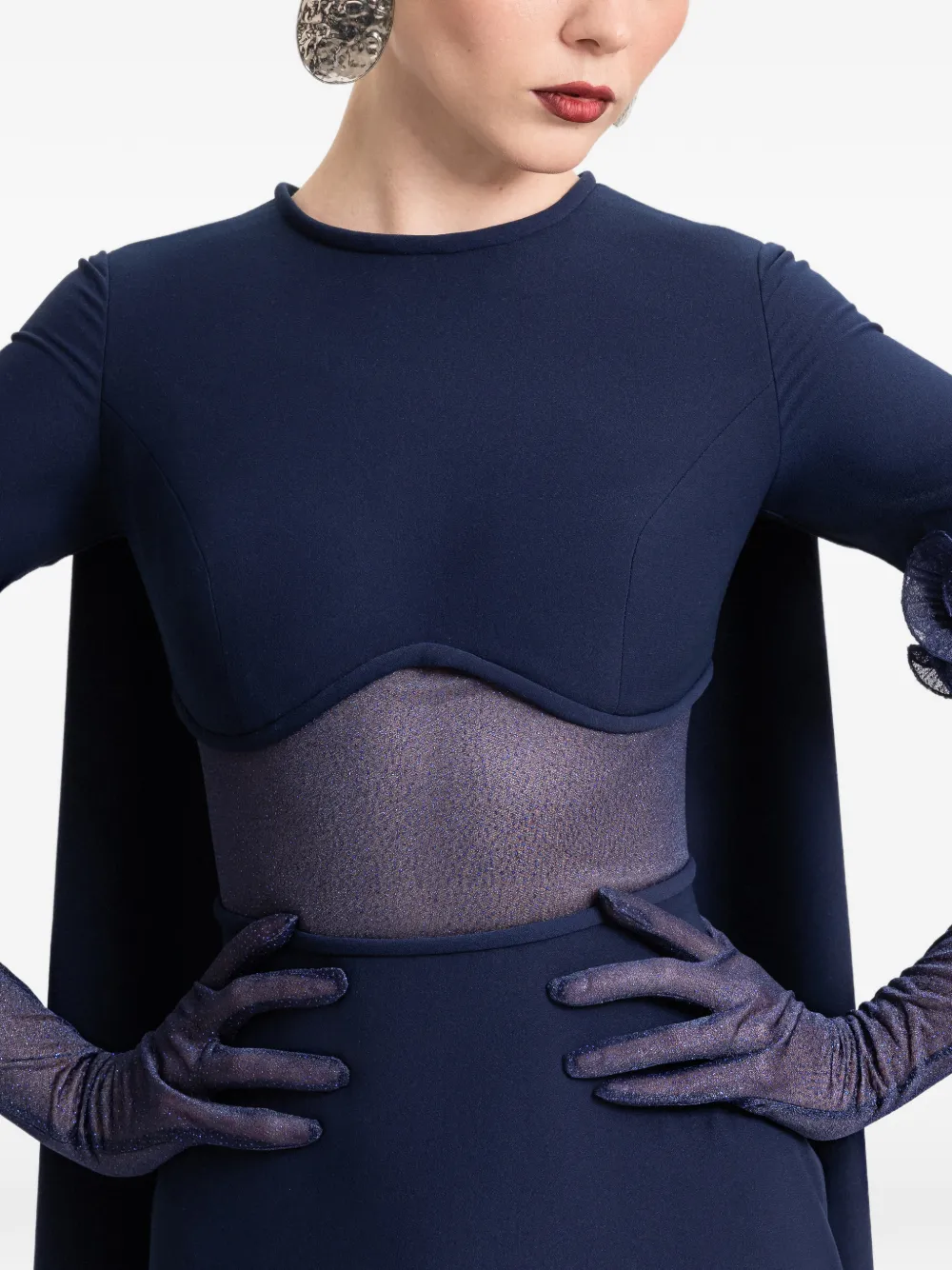 Gemy Maalouf Abito da sera semi trasparente - Blu