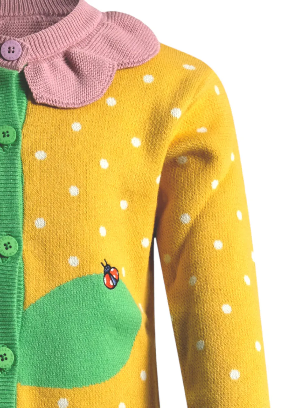 Polka-Dot-Pattern Ruffled Cardigan
