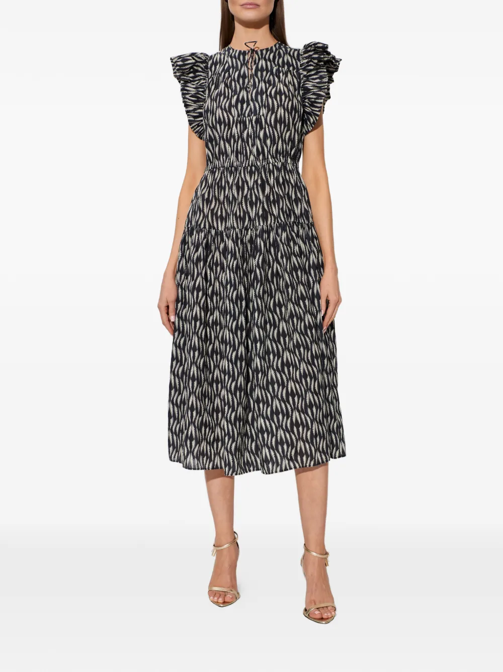 Ulla Johnson Kairi ruffled print midi dress - Zwart