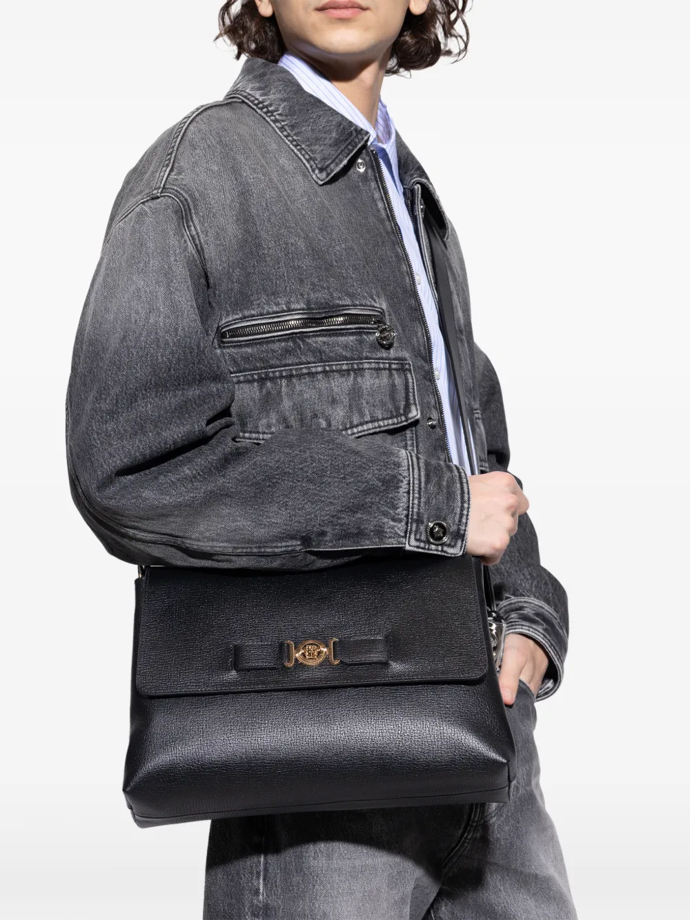 Versace Medusa Biggie leather messenger bag - Zwart