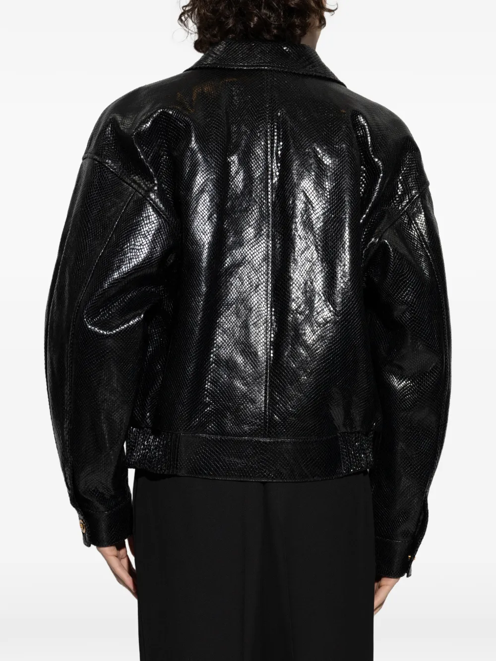 Versace Leren jack met rits Zwart