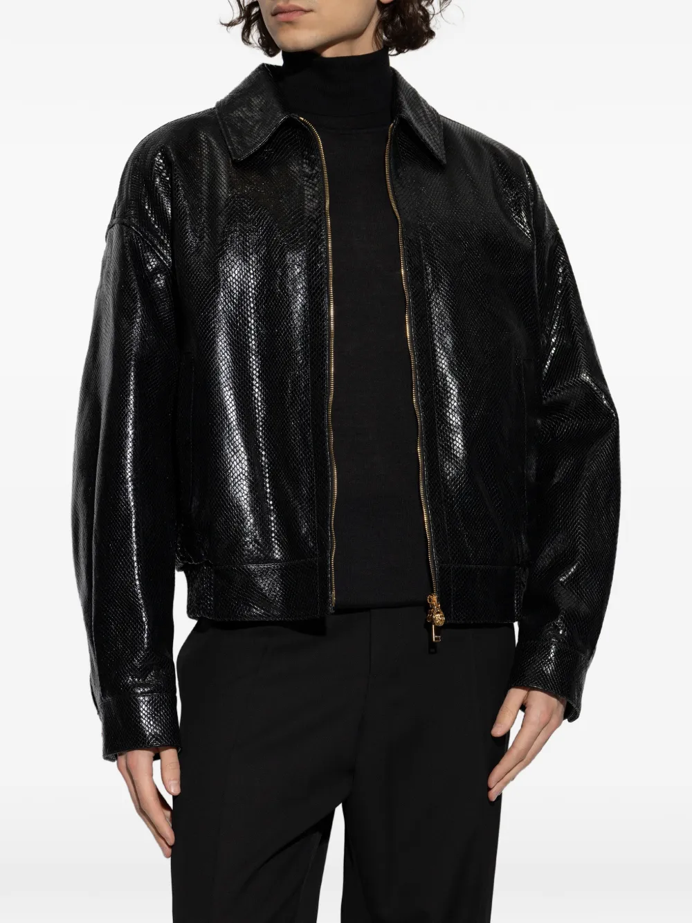 Versace Leren jack met rits Zwart