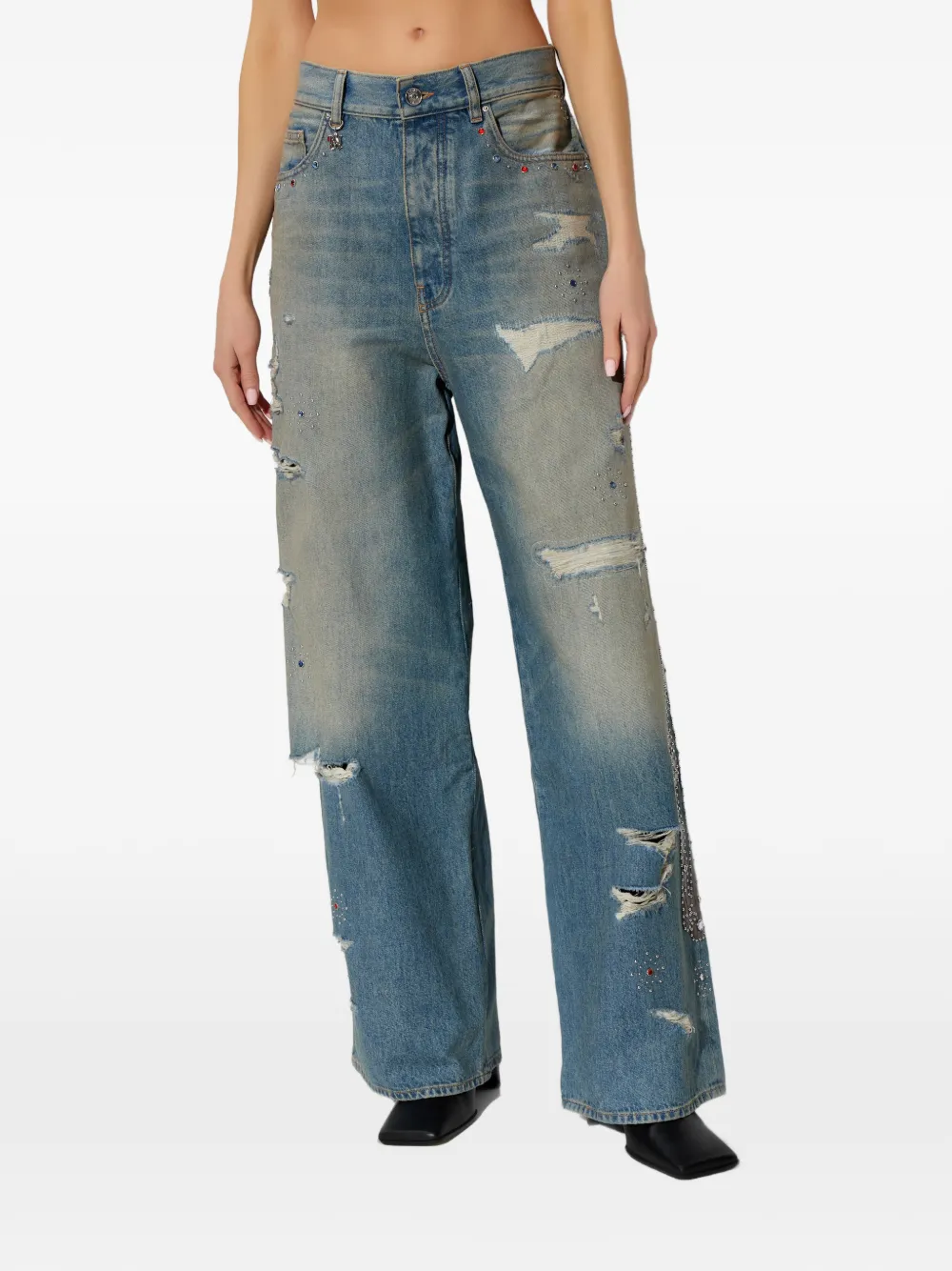  Amiri Distressed Embellished Jeans - Blue 