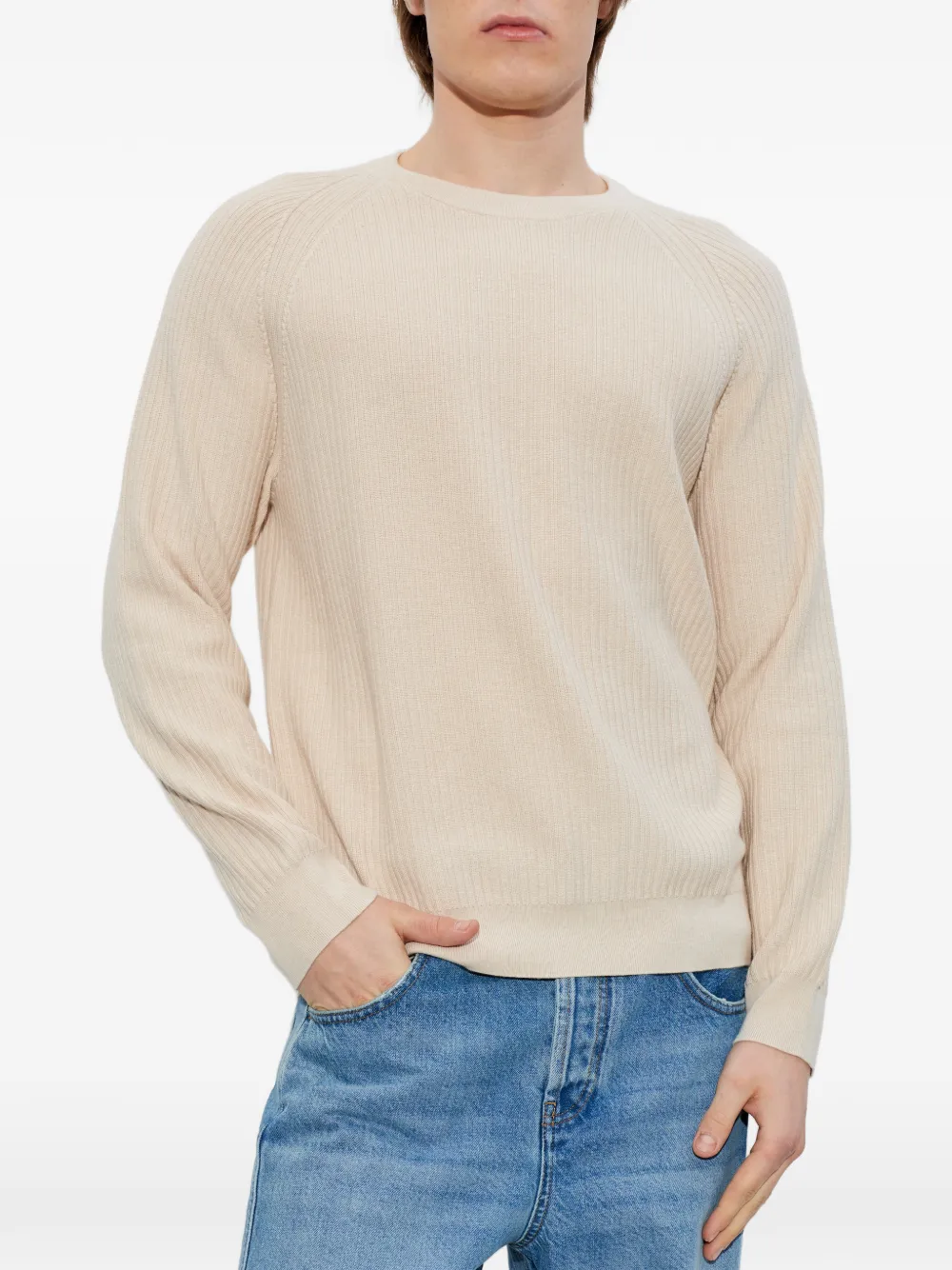  Paul Smith Ribbed Crew-neck Knit Sweater - Neutrals 