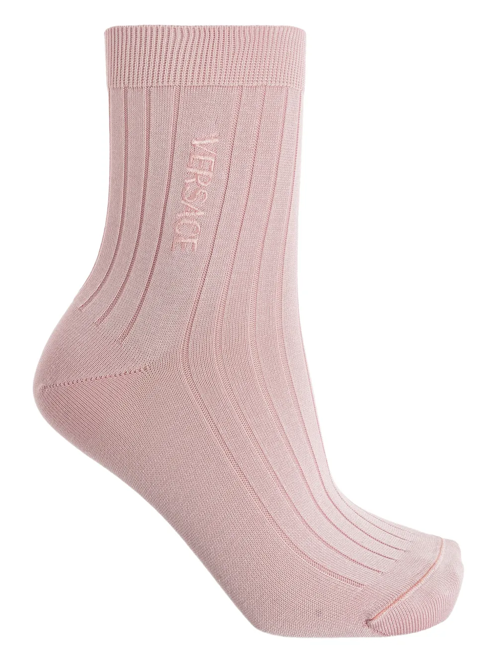  Versace Chaussettes Côtelées à Logo Brodé - Rose 