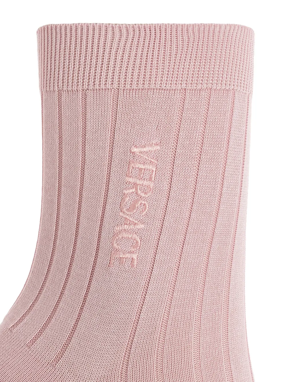  Versace Chaussettes Côtelées à Logo Brodé - Rose 