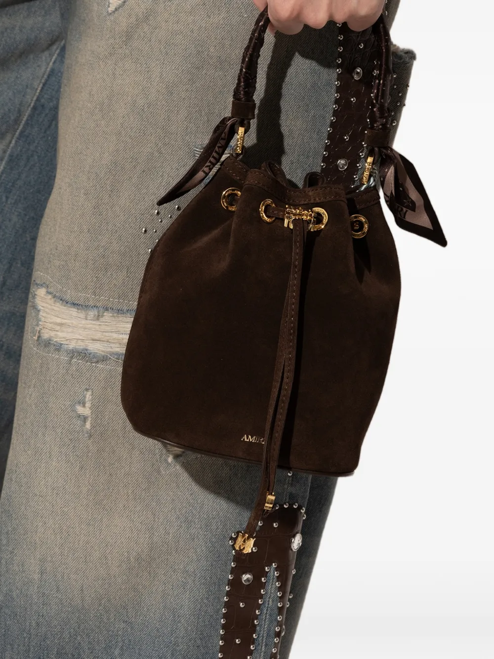 Amiri Mini Ma Bucket Bag In Brown