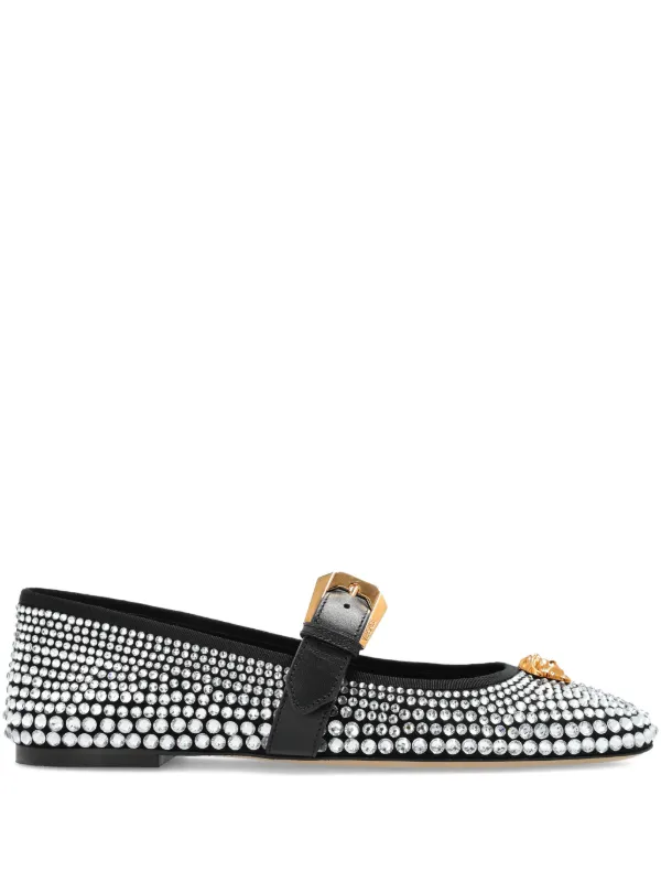 Versace La Medusa Embellished Ballerinas in White