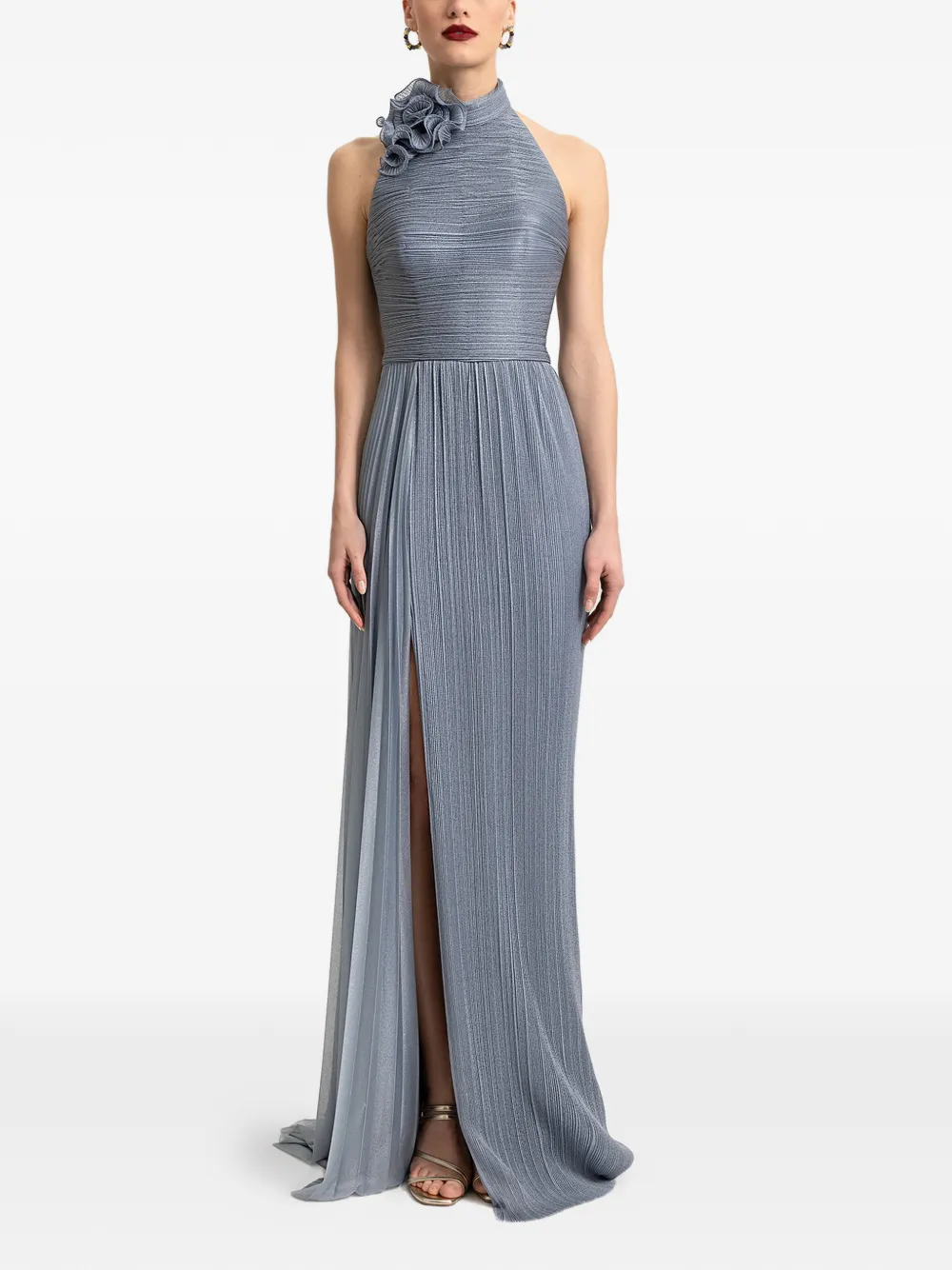 Gemy Maalouf Abito da sera con applicazione a fiori - Blu