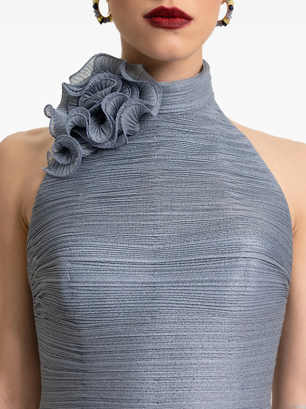 Gemy Maalouf Avondjurk met bloemenapplicatie Blauw