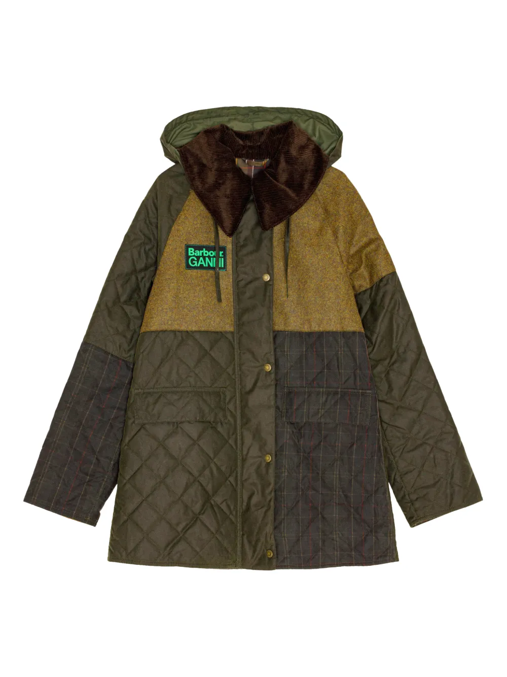 GANNI x Barbour Cappotto trapuntato con cappuccio - Verde