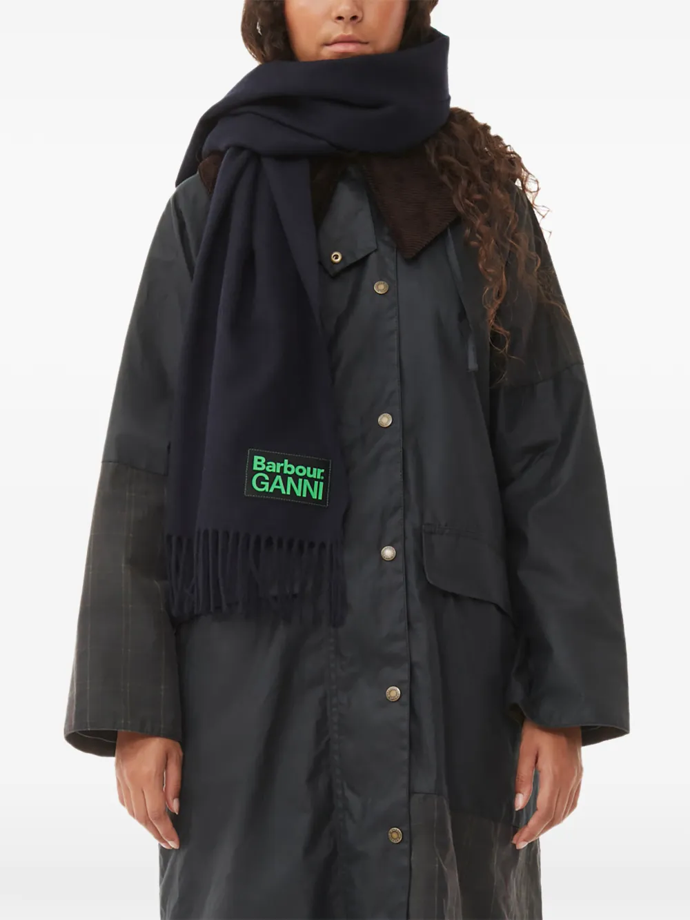 GANNI x Barbour sjaal met franje - Blauw