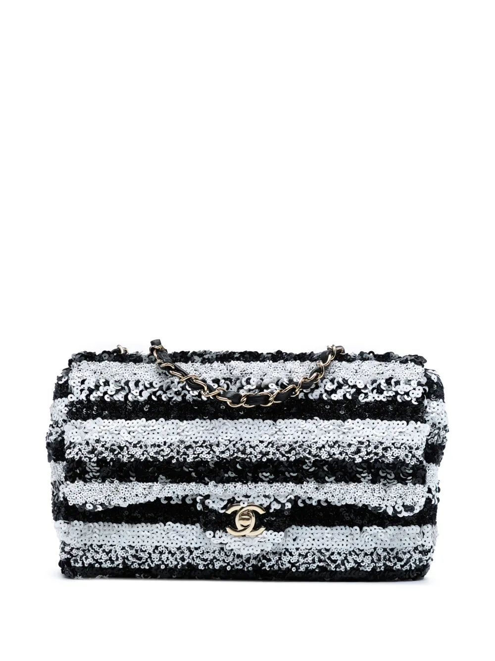 CHANEL Pre-Owned 2018-2019 Medium Sequined Calfskin Single Flap shoulder bag - Schwarz