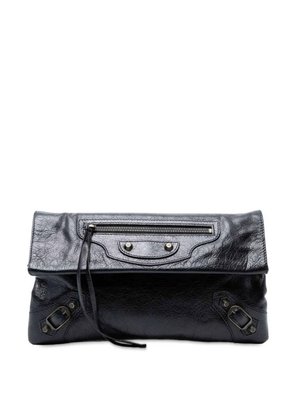Pre-owned Balenciaga 2014 Lambskin Motocross Classic Envelope Clutch Bag In Black