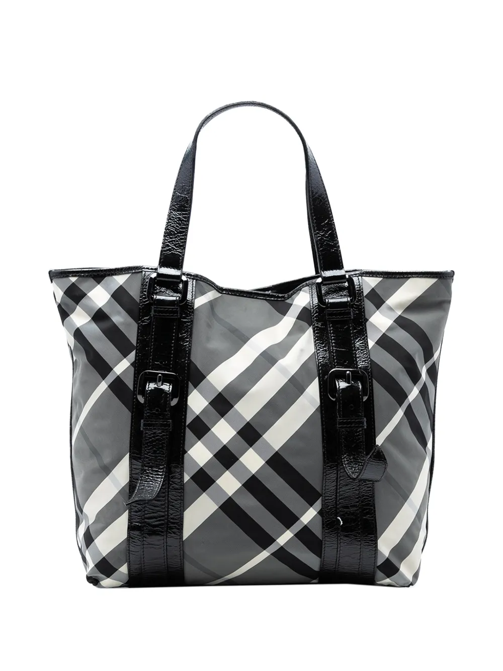 Pre-owned Burberry 2010-2025 Medium Beat Check Nylon Victoria Tote Bag In Gray