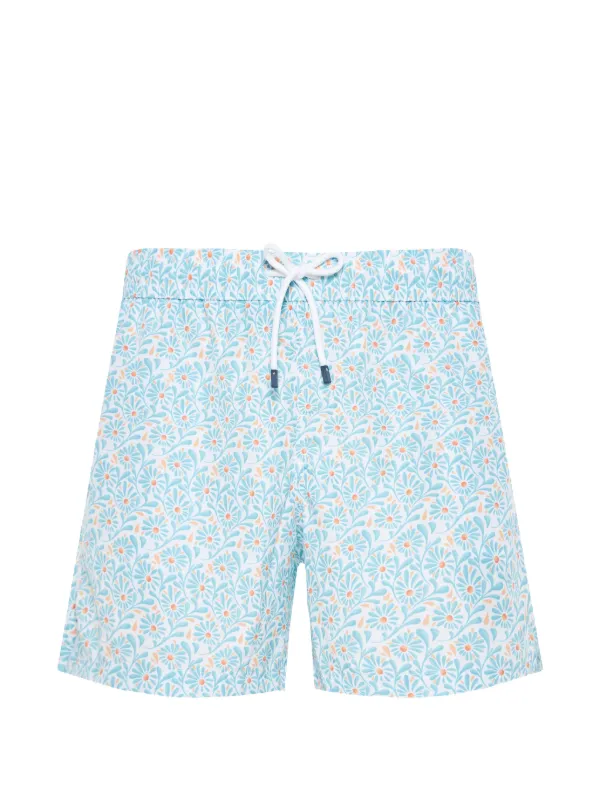 Fedeli Floral-print Beach Shorts in White