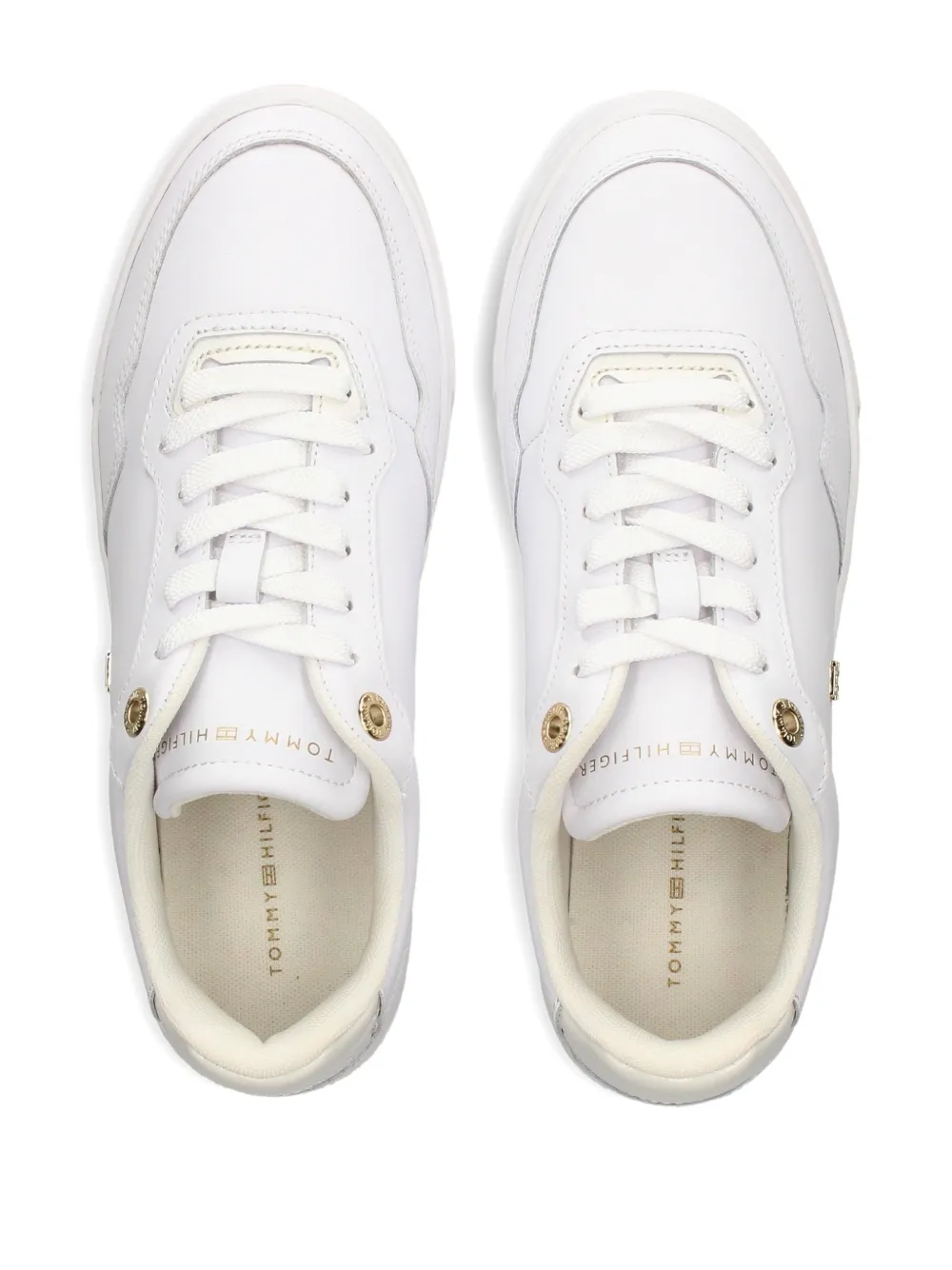 Tommy Hilfiger Cupsole Lace-up Leather Sneakers In White
