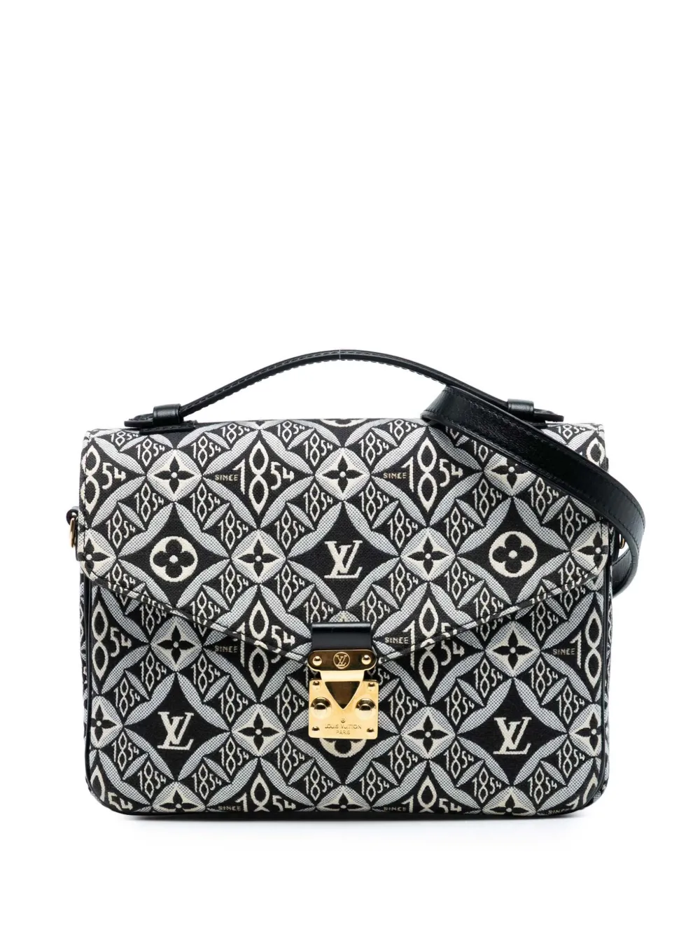 Pre-owned Louis Vuitton 2020 Monogram Jacquard Since 1854 Pochette Metis Satchel In Black