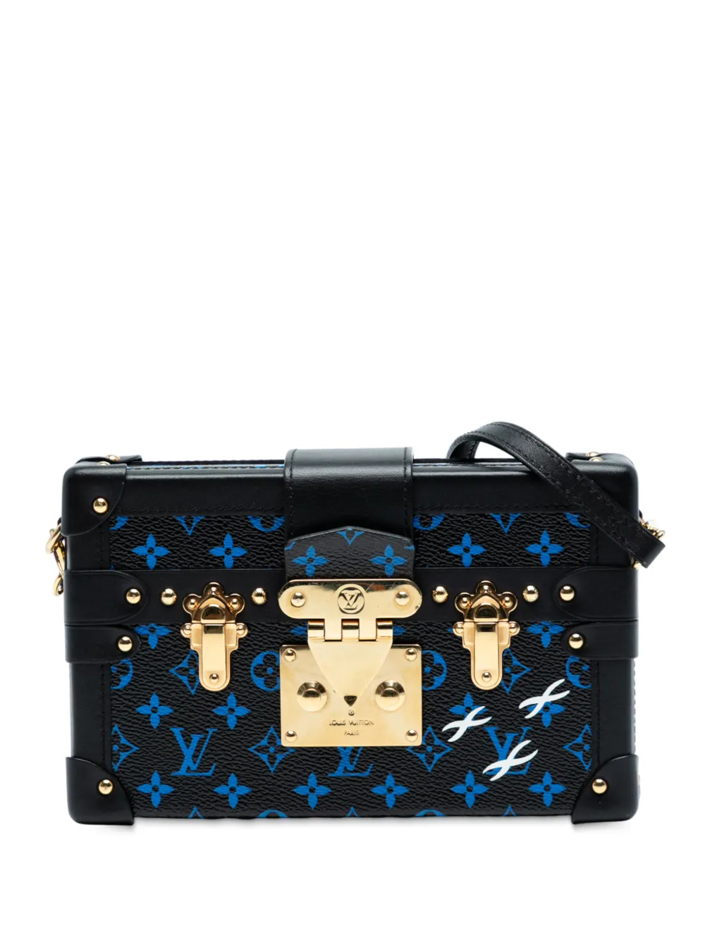 Pre-owned Louis Vuitton 2020-2025 Monogram Petite Malle Crossbody Bag In Black