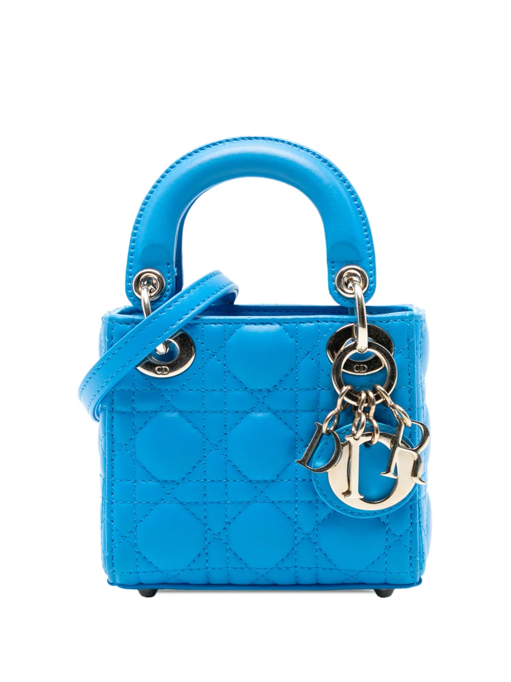 Pre-owned Dior 2021 Micro Lambskin Cannage Lady Satchel In Blue