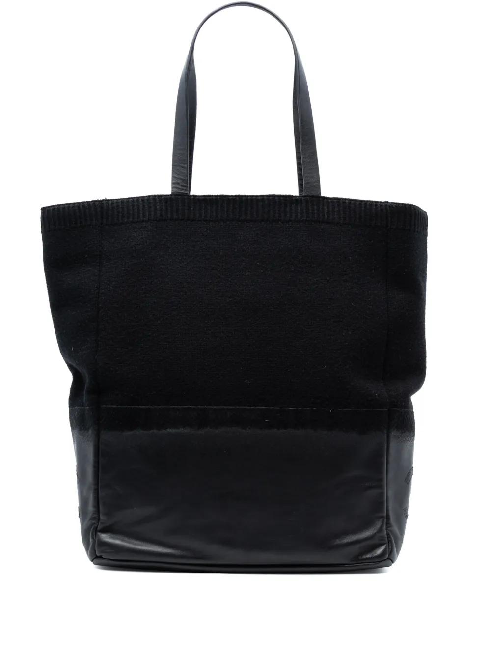 Pre-owned Chanel 2012 Cc Wool And Leather Tote Bag In Black