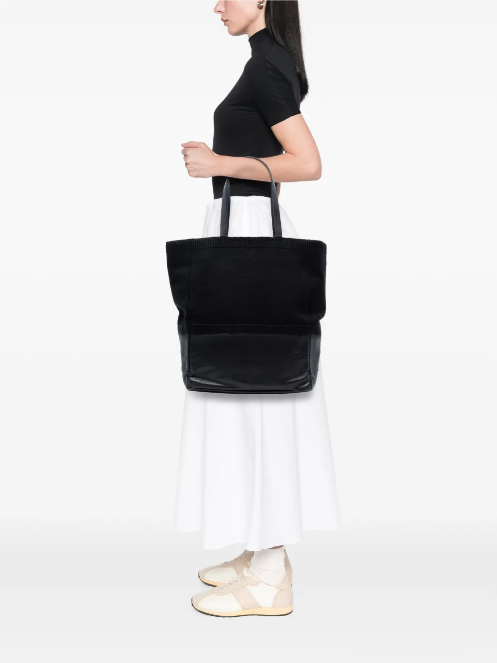 Pre-owned Chanel 2012 Cc Wool And Leather Tote Bag In Black