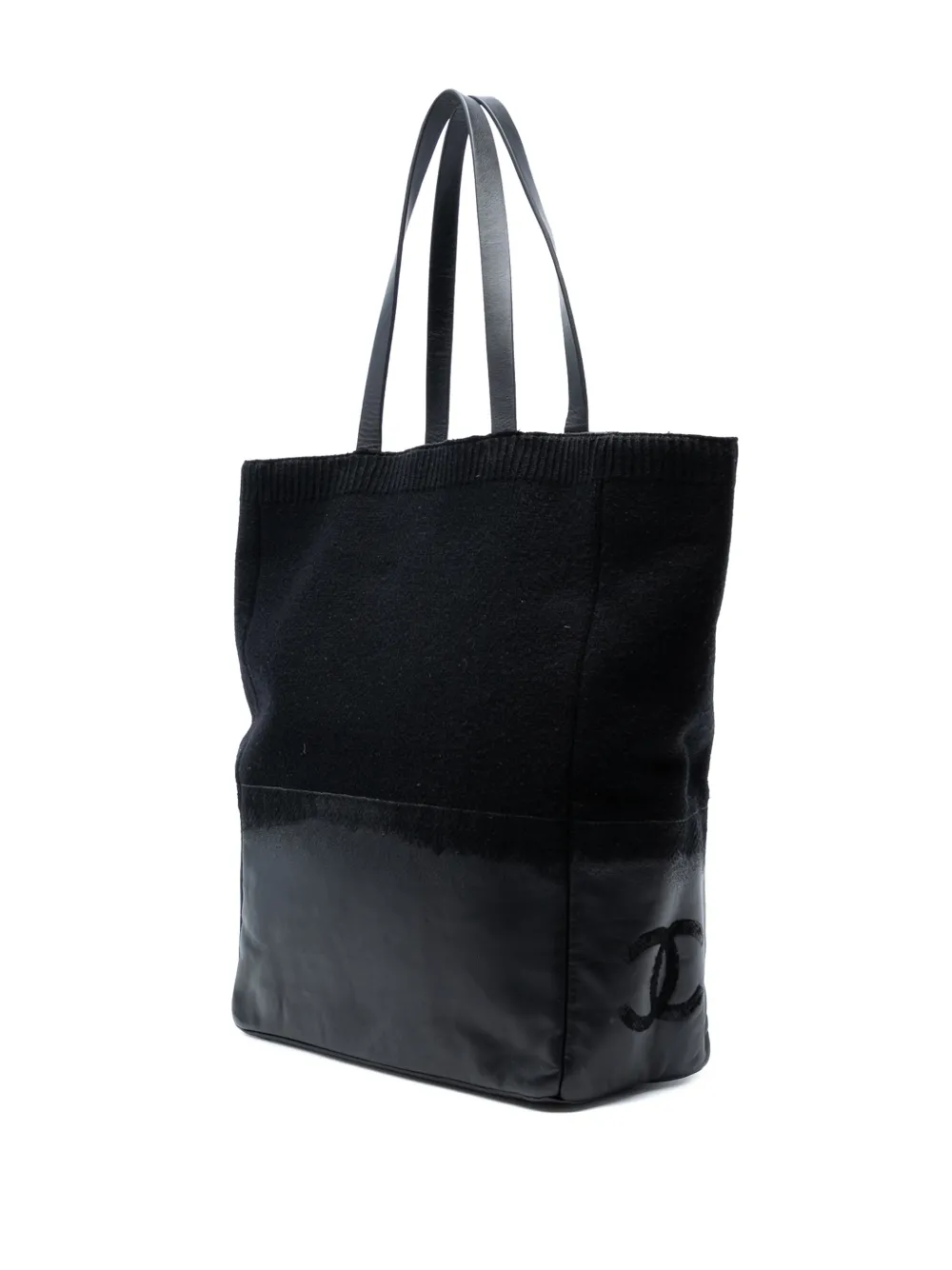 Pre-owned Chanel 2012 Cc Wool And Leather Tote Bag In Black