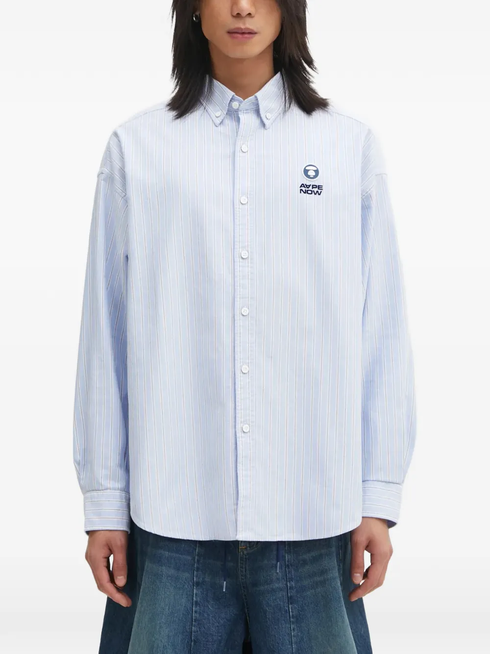 AAPE BY *A BATHING APE® striped-pattern logo-patch shirt - Blu