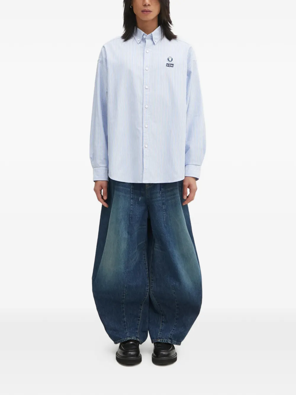 AAPE BY *A BATHING APE striped-pattern logo-patch shirt - Blauw