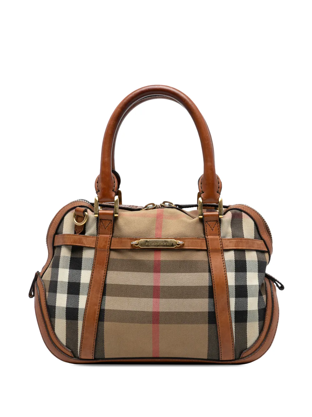 Pre-owned Burberry 2000-2017 Small Leather Trimmed House Check Canvas Bridle Orchard Satchel In Brown