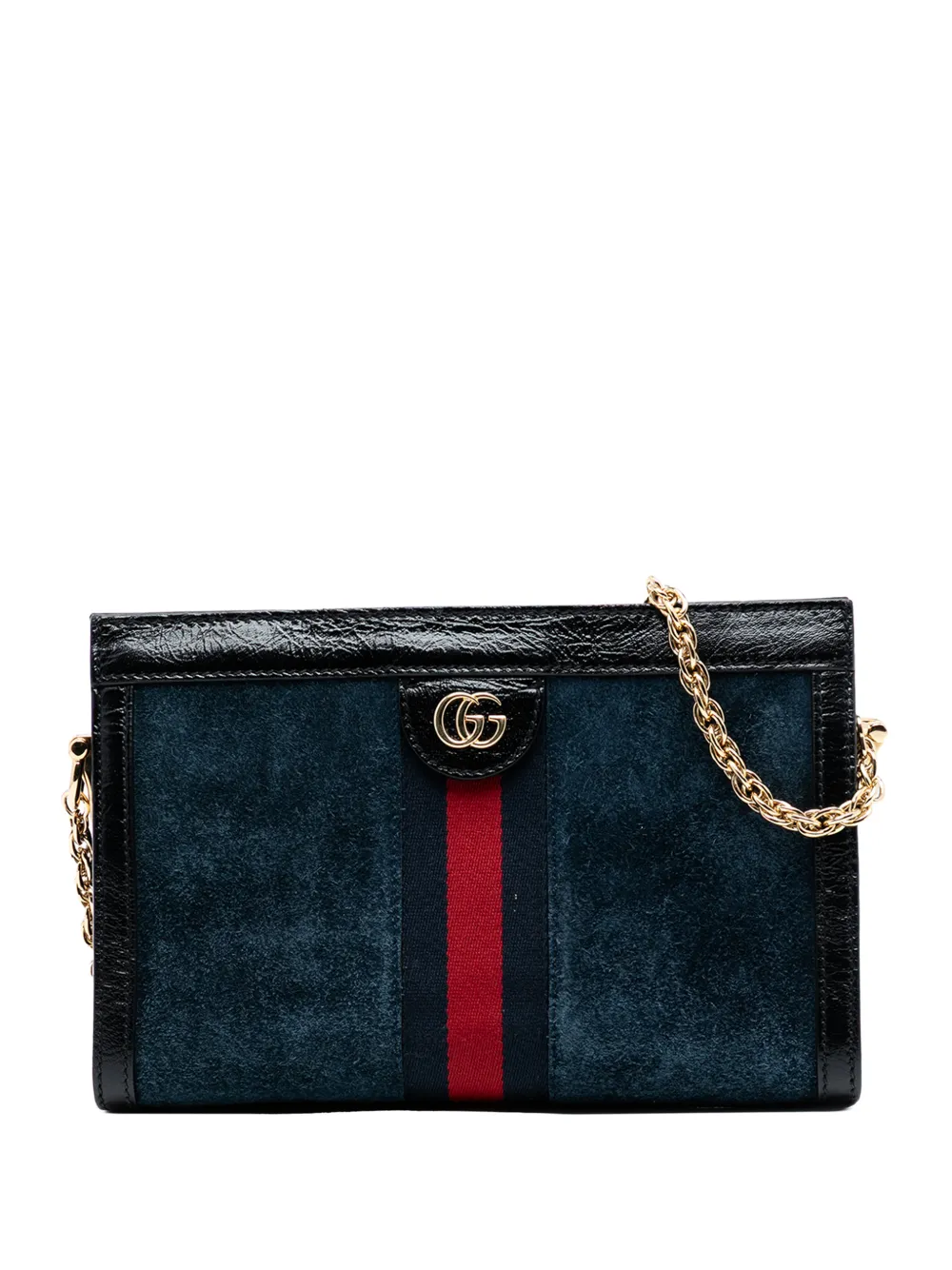 Pre-owned Gucci 2016-2025 Small Suede Ophidia Chain Crossbody Bag In Blue