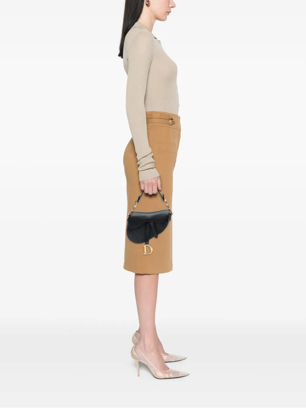 Pre-owned Dior 2018 Mini Grained Calfskin Saddle Bag Satchel In Black