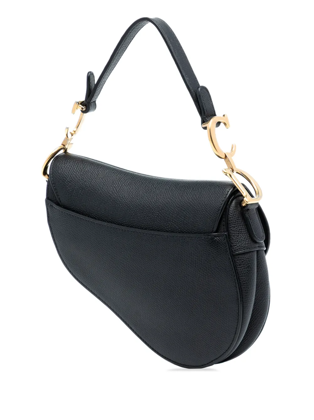 Pre-owned Dior 2018 Mini Grained Calfskin Saddle Bag Satchel In Black