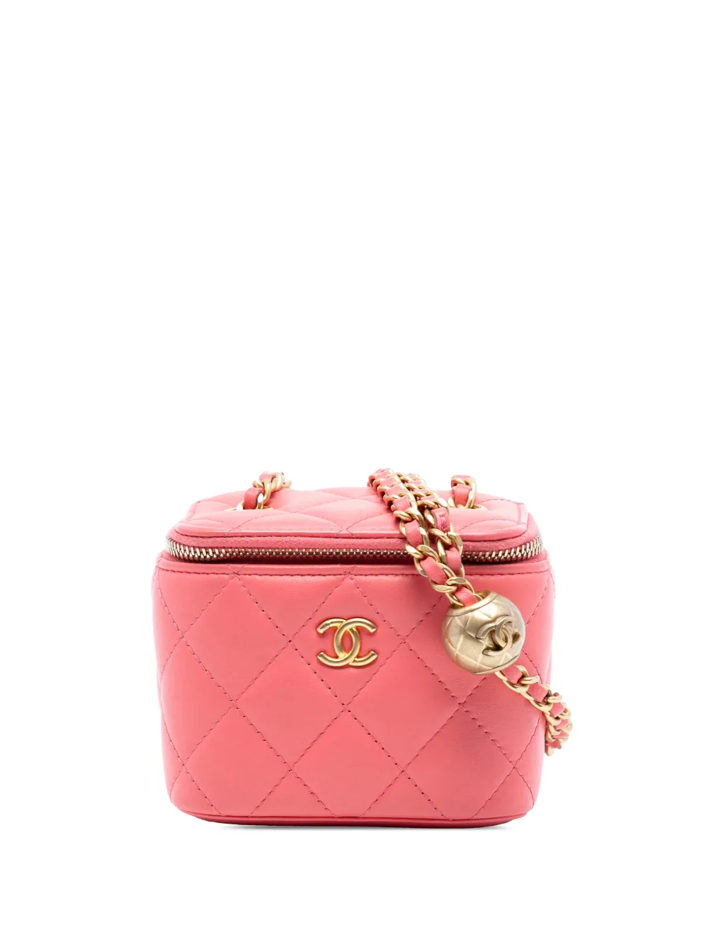 CHANEL Pre-Owned 2020 Mini Quilted Lambskin Pearl Crush Vanity Case With Chain crossbody bag - Rosa