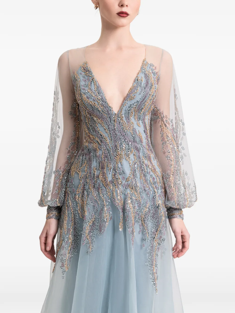 Gemy Maalouf Maxi-jurk met kralen Blauw