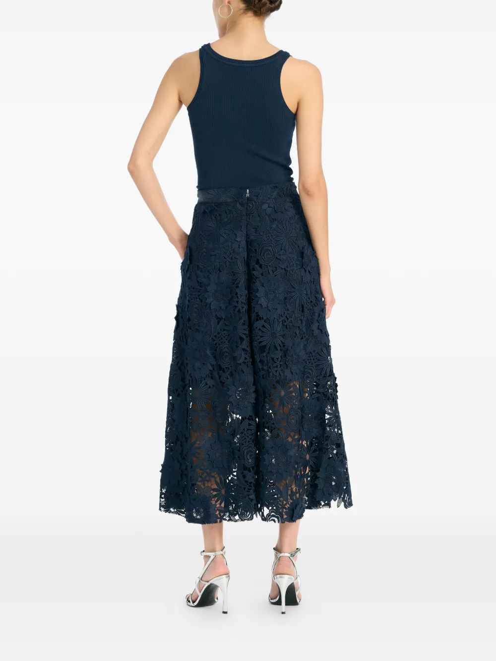ROTATE BIRGER CHRISTENSEN 3D midi-rok met kant Blauw