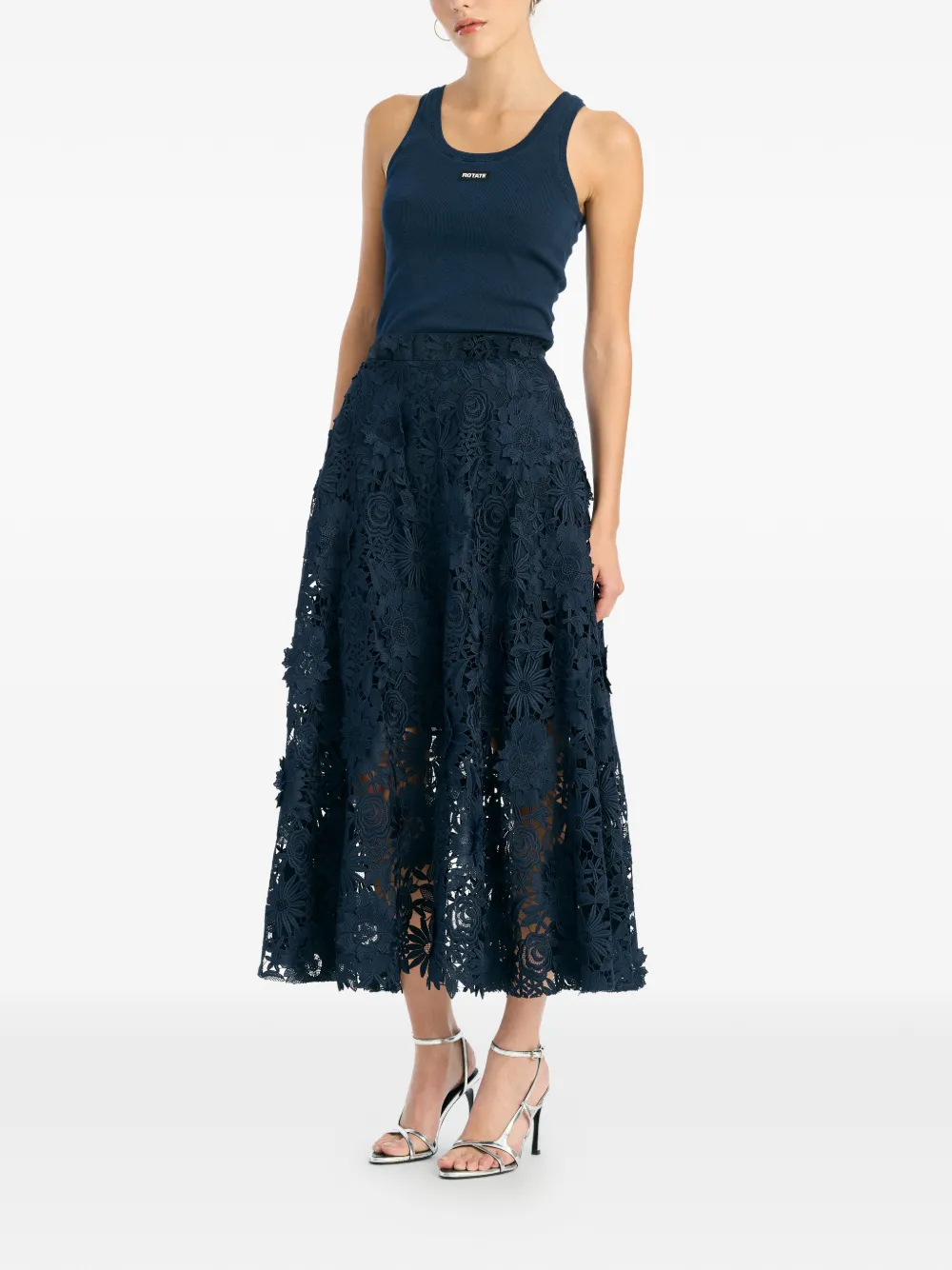  Rotate Birger Christensen 3d Floral-lace Midi Skirt - Blue 