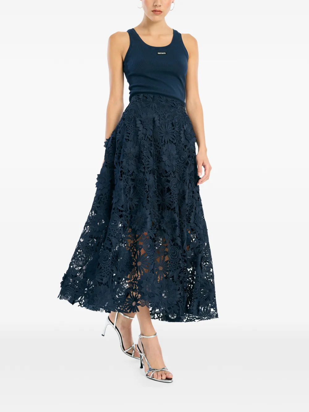 ROTATE BIRGER CHRISTENSEN Midi-rok met 3D bloemenkant - Blauw