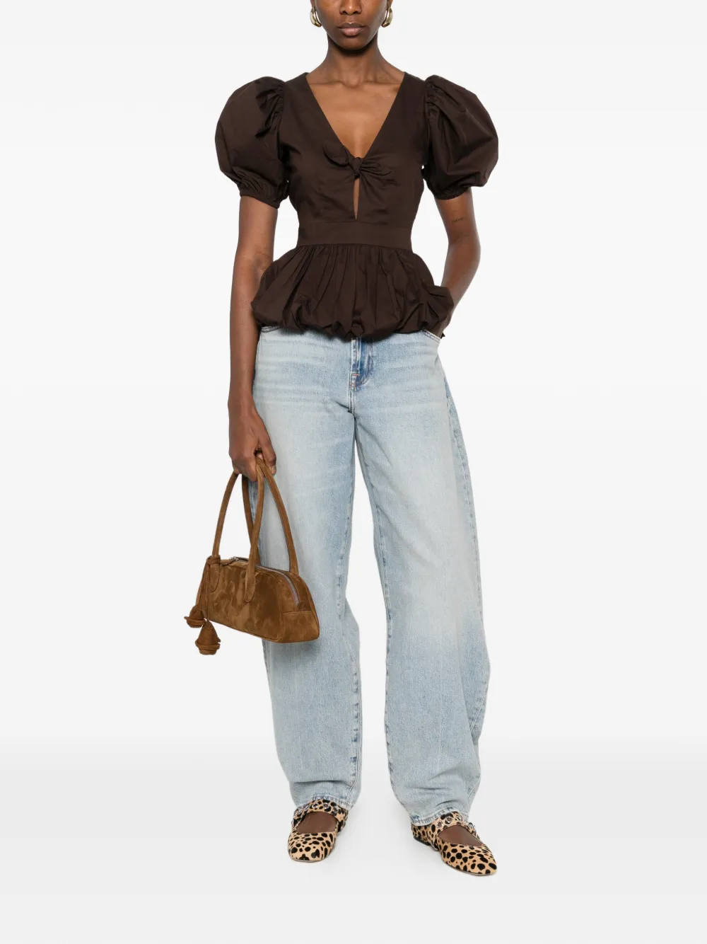 ROTATE BIRGER CHRISTENSEN Top met pofmouwen - Bruin