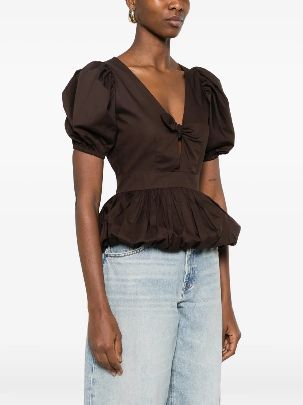  Rotate Birger Christensen Puff-sleeve Top - Brown 