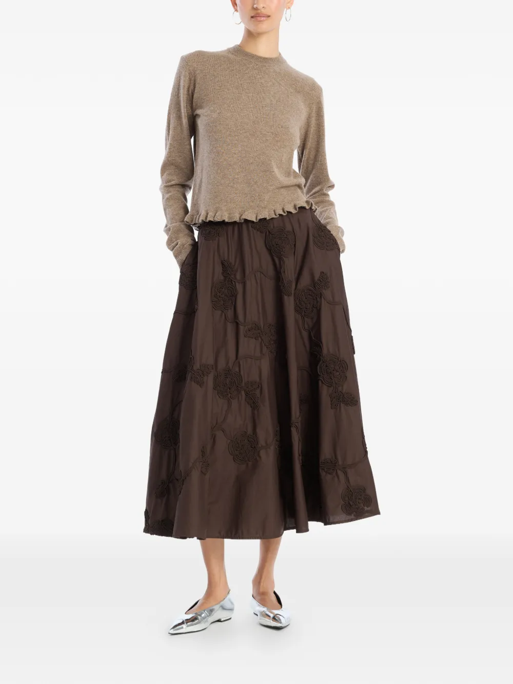 ROTATE BIRGER CHRISTENSEN flower midi skirt - Bruin
